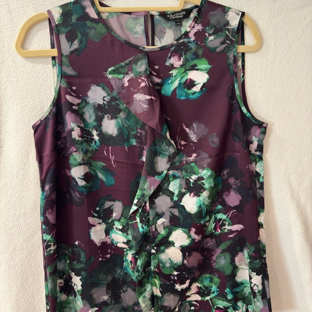 Floral Sleeveless Top - Purple and Green